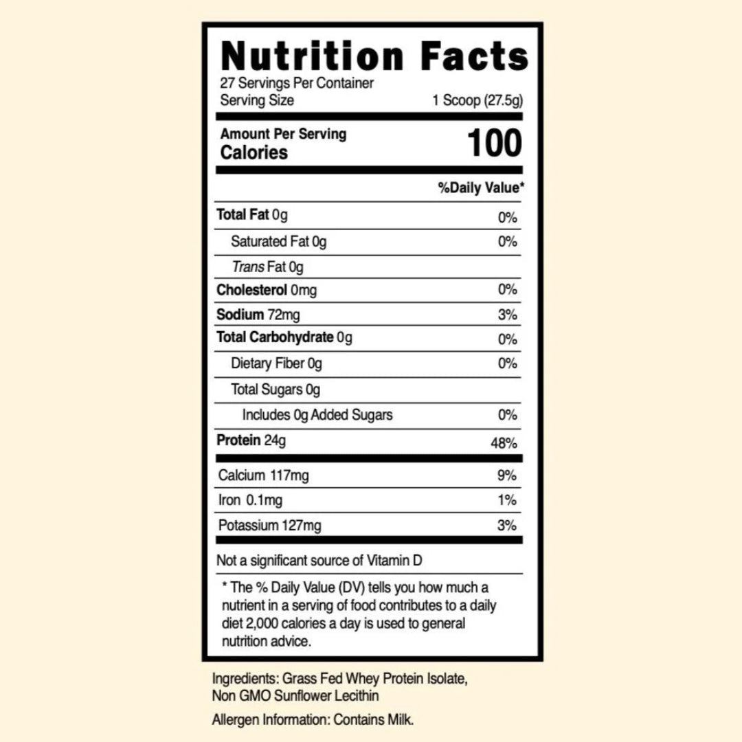 Kono Nutrition Regenerative Grass Fed Unflavored Whey Protein Isolate Nutrition Facts