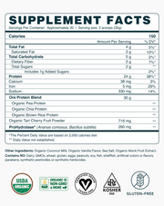 Supplement Facts of Ora Organic Plant Protein for Lifelong Strength
