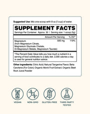 Supplement Facts of Ora Organic 4-in-1 Magnesium Powder