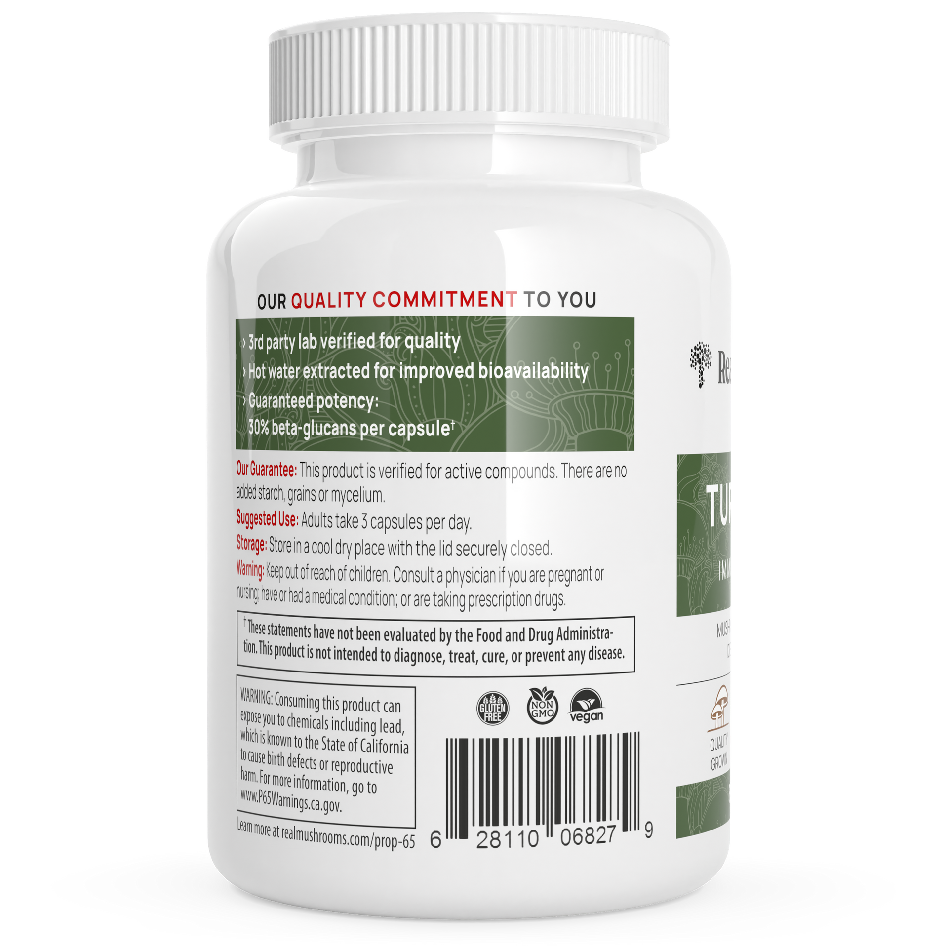 Real Mushrooms Turkey Tail Mushroom Capsules Back Label