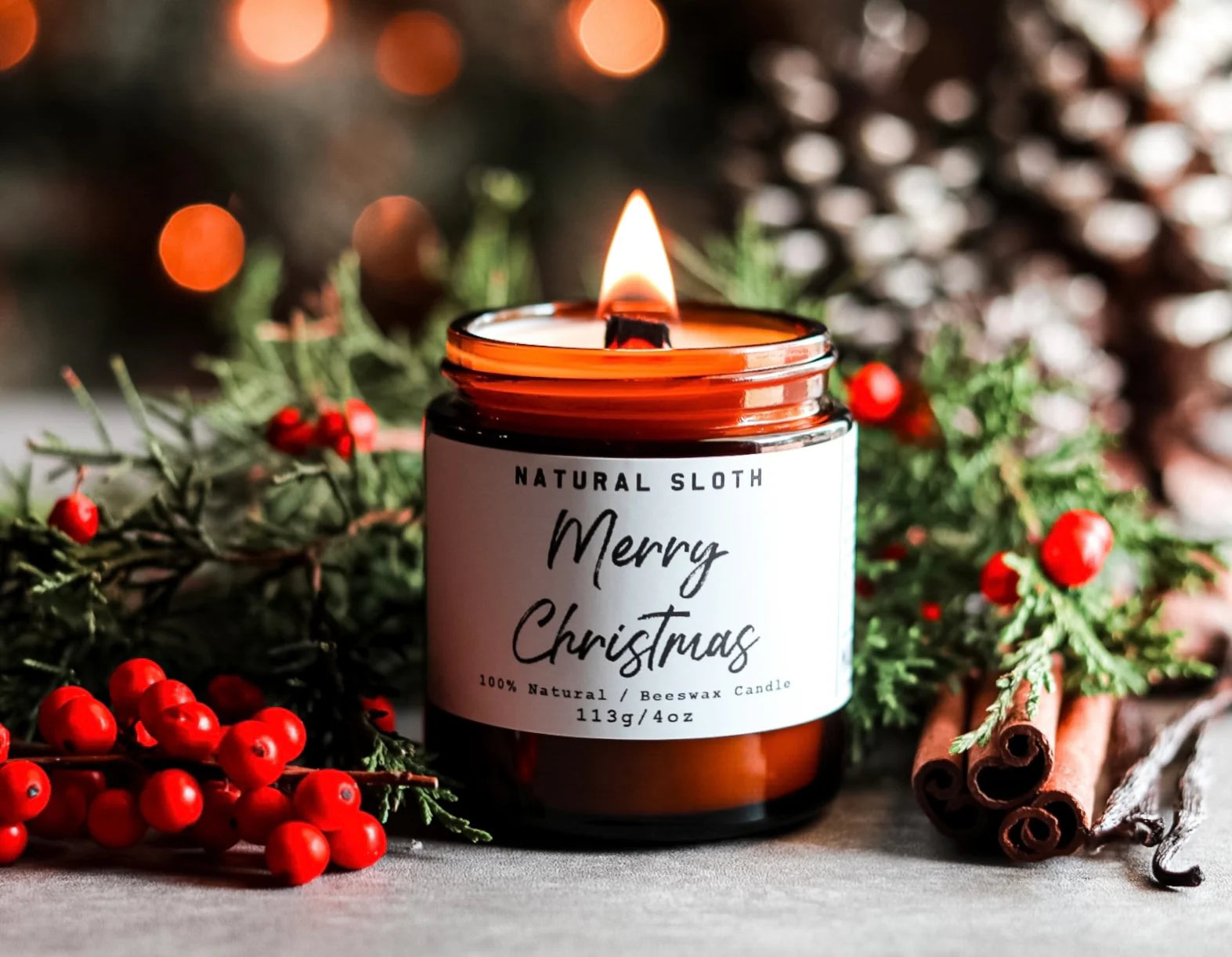 Natural Sloth Merry Christmas Candle 4 oz