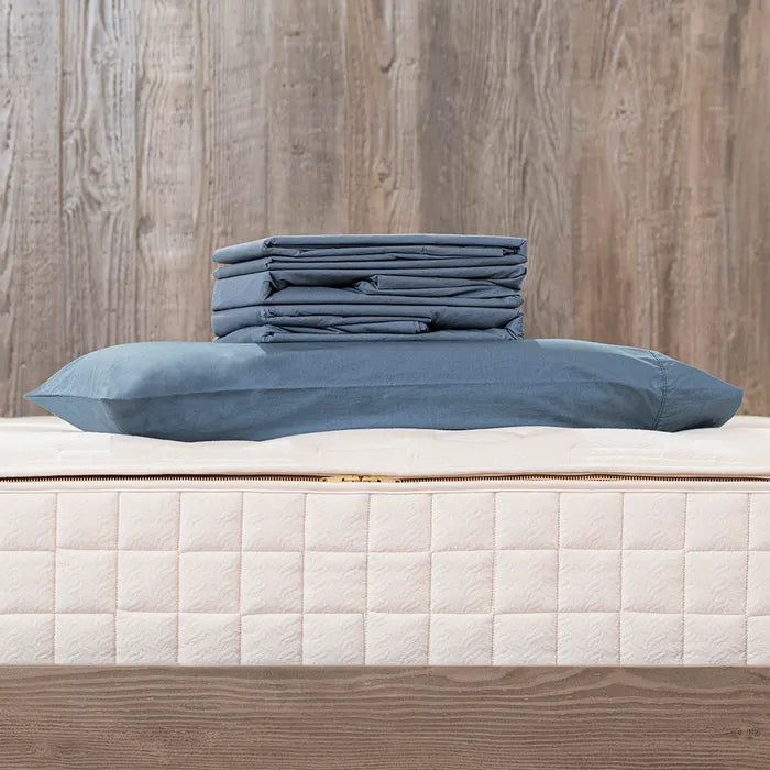 Mineral Blue - Naturepedic 300 TC Percale 15" Depth Flat Sheet
