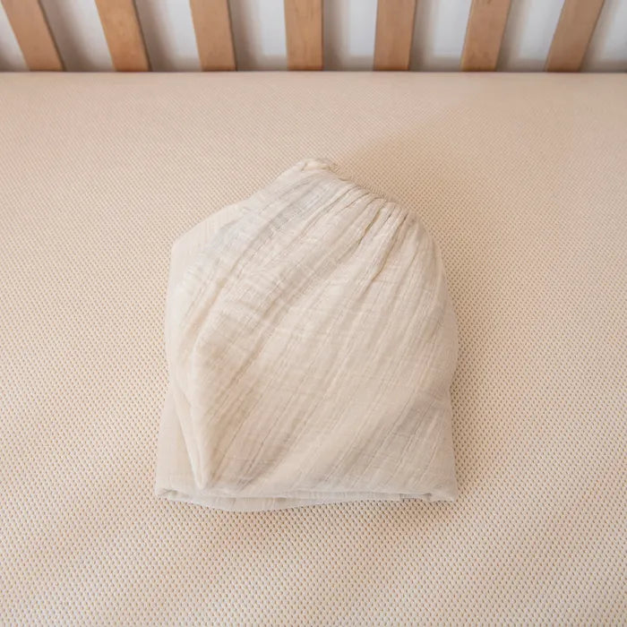 Naturepedic Organic Cotton Crib Fitted Sheet 2-Layer Breathable Muslin Cream