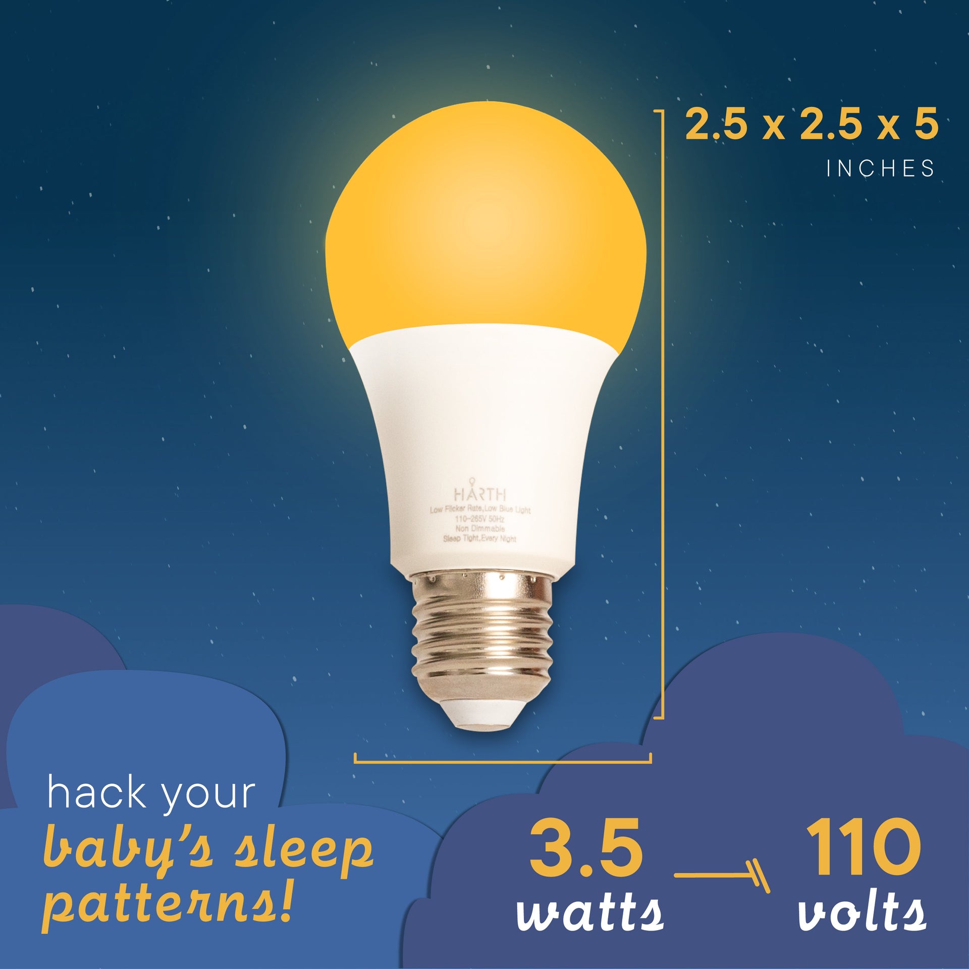HarthYourHome Nite-Nite Light Bulb (3 Watts) Perfect for Nursery. Dimmable.