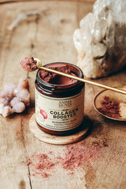 Anima Mundi Collagen Booster Powder supports hair, skin, and nail health, while adaptogenic properties help manage stress.