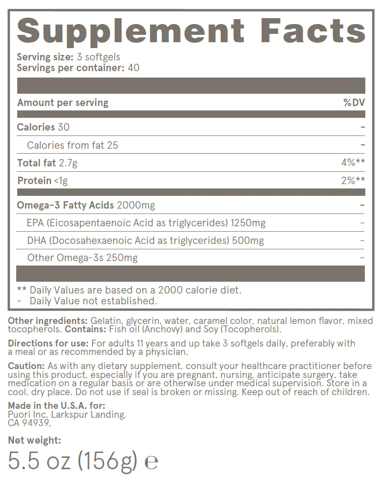 Puori O3 Supplement Facts