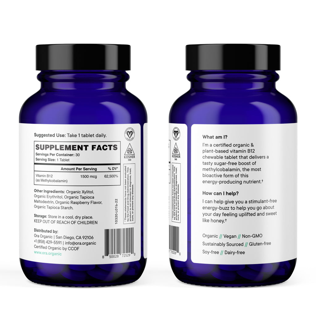 Supplement Facts of Ora Organic Buzzy B12: Vitamin B12 Chewables
