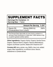 Supplement Facts of Ora Organic Sol Food: Vitamin D Tablets