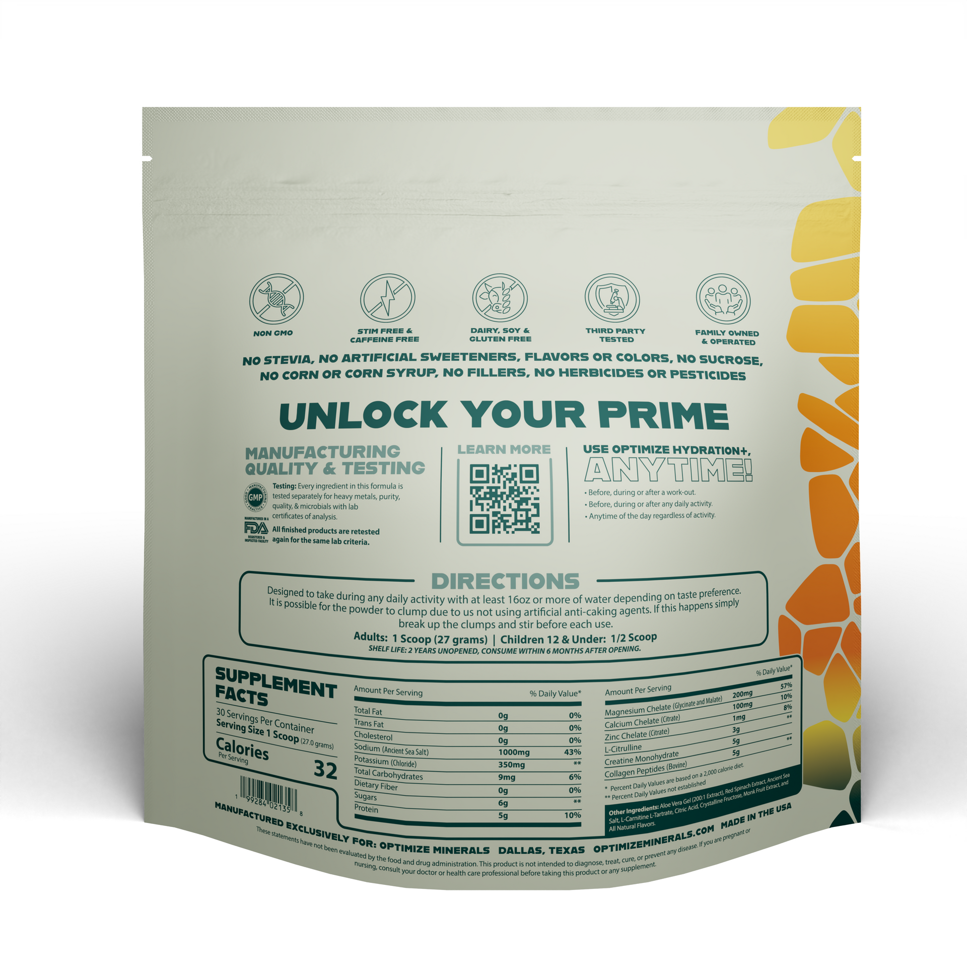 Optimize Hydration Citrus Blast Back with Supplement Facts and Directions