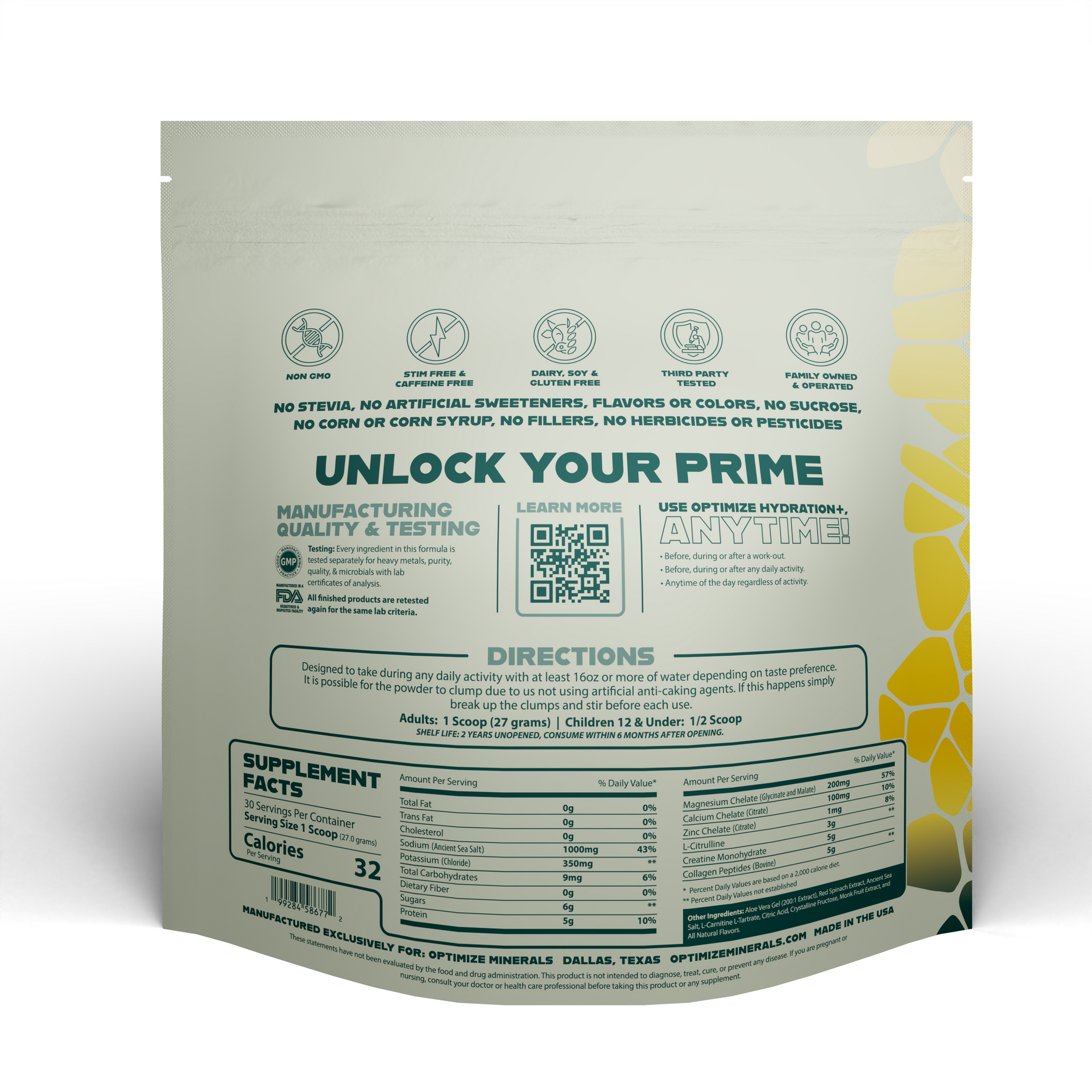 Optimize Hydration Tropical Surge Back with Supplement Facts and Directions