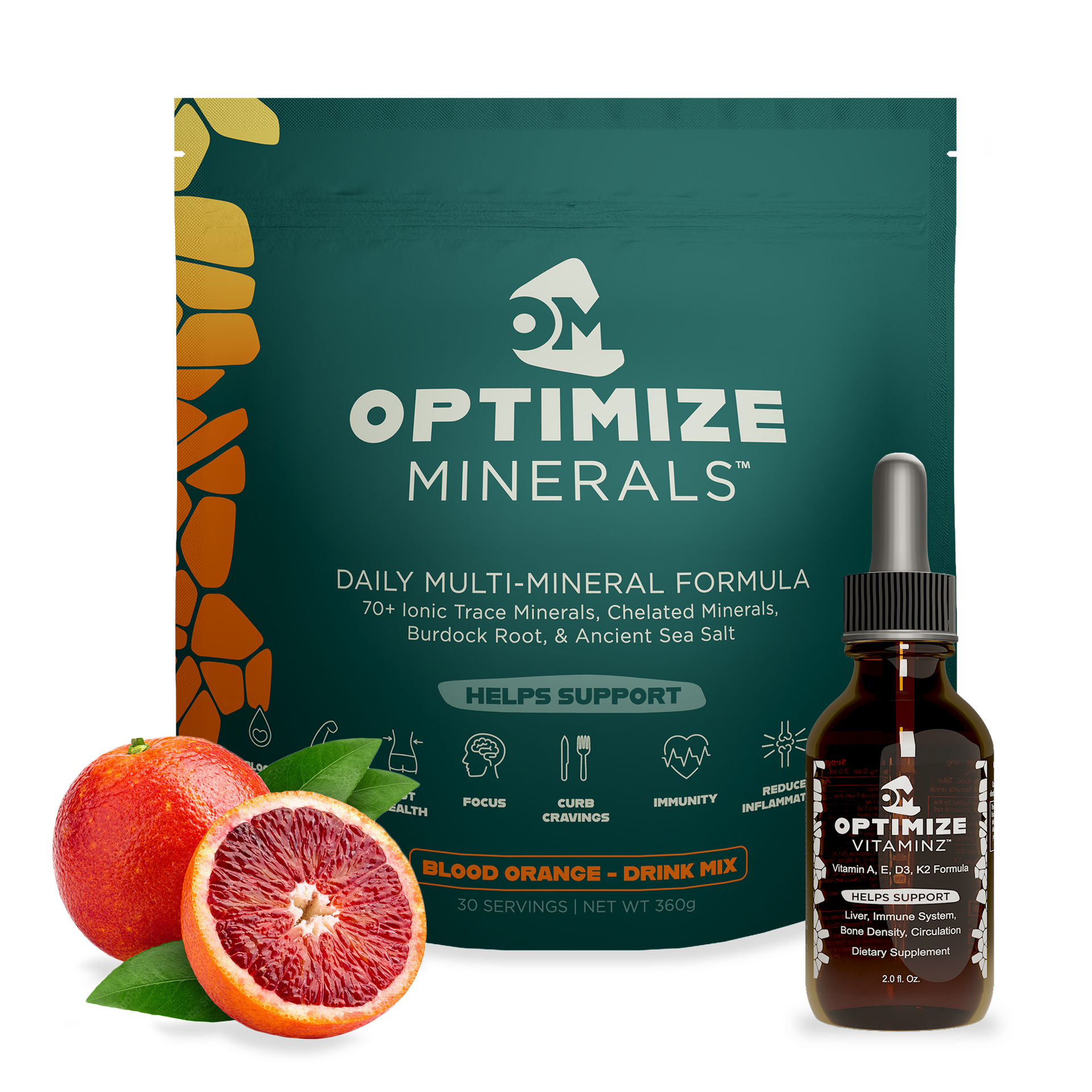Optimize Minerals Blood Orange and Optimize Vitaminz Design