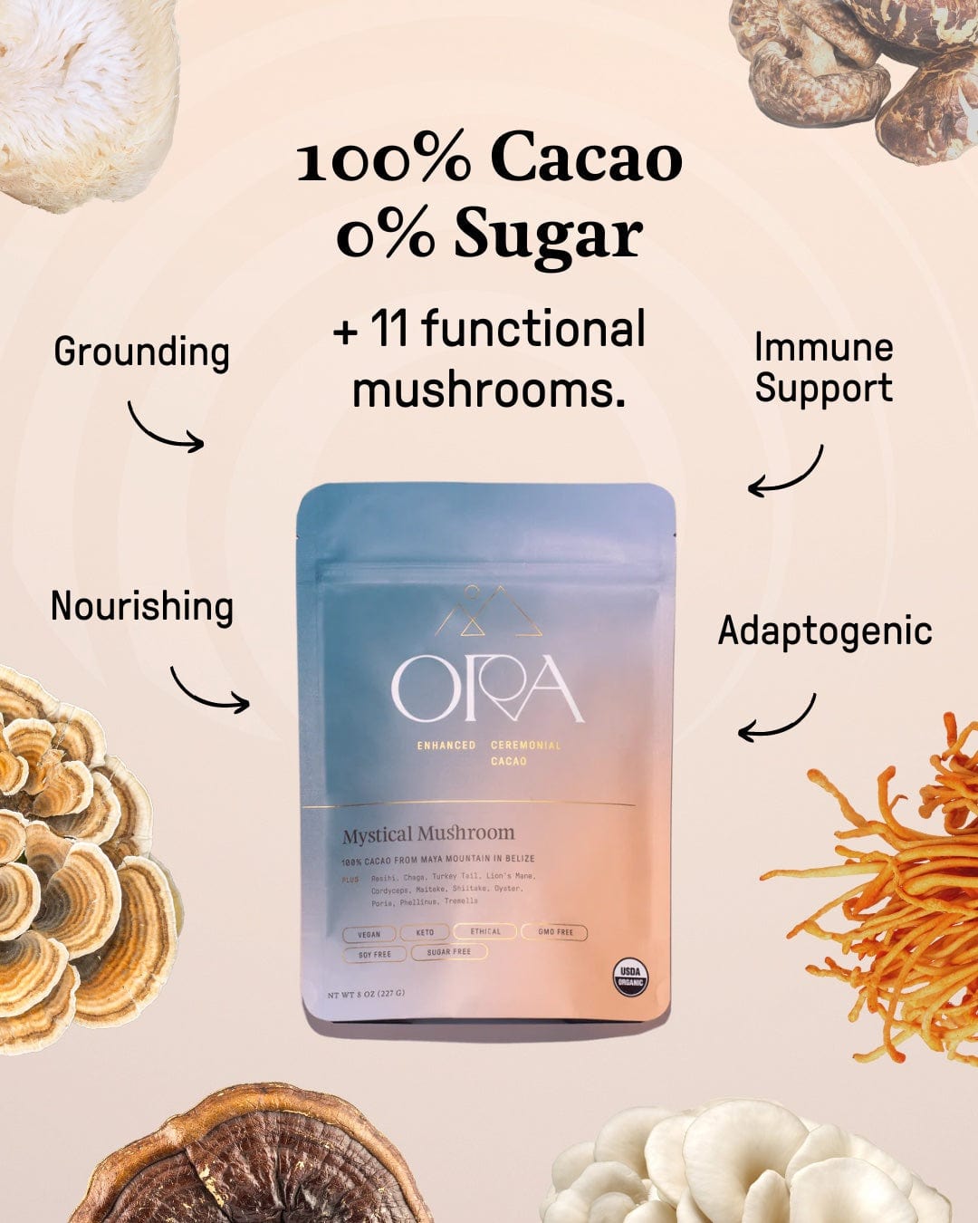 Ora Cacao Mystical Mushrooms - Invigorates and grounds with natural ingredients