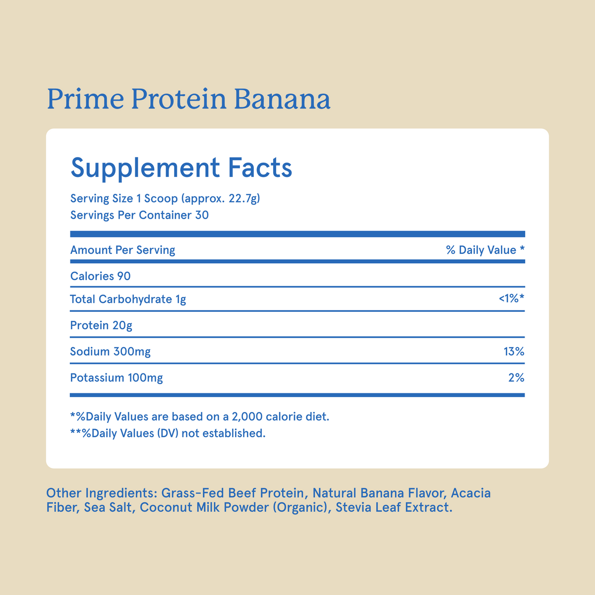 Equip Prime Protein banana Supplement Facts and ingredient information