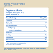 Equip Prime Protein low-sugar vanilla Supplement Facts and ingredient information