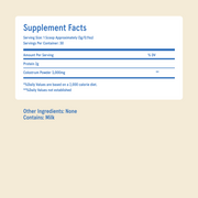 Supplement Facts panel for Equip Core Colostrum showing 3,000 mg of colostrum powder per serving.