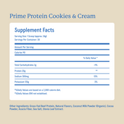 Equip Prime Protein cookies and cream Supplement Facts and ingredient information