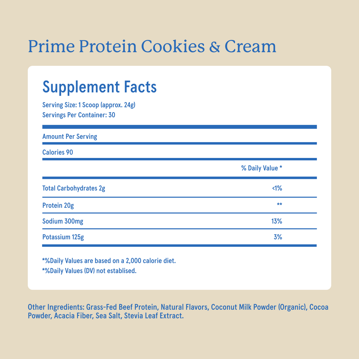 Equip Prime Protein cookies and cream Supplement Facts and ingredient information