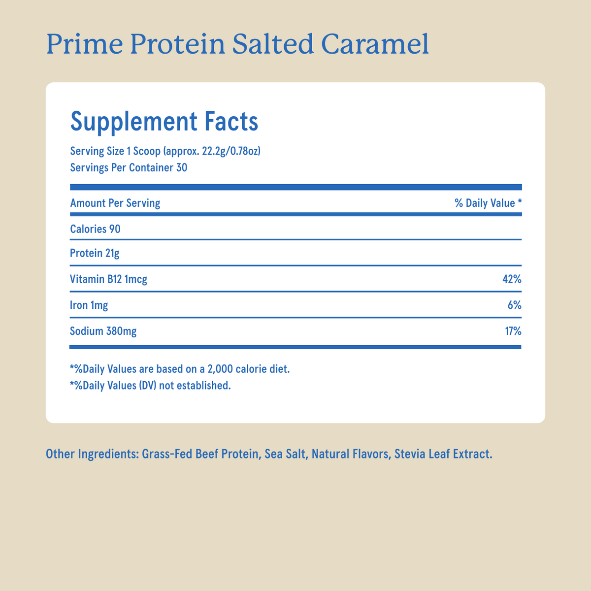 Equip Prime Protein salted caramel Supplement Facts and ingredient information