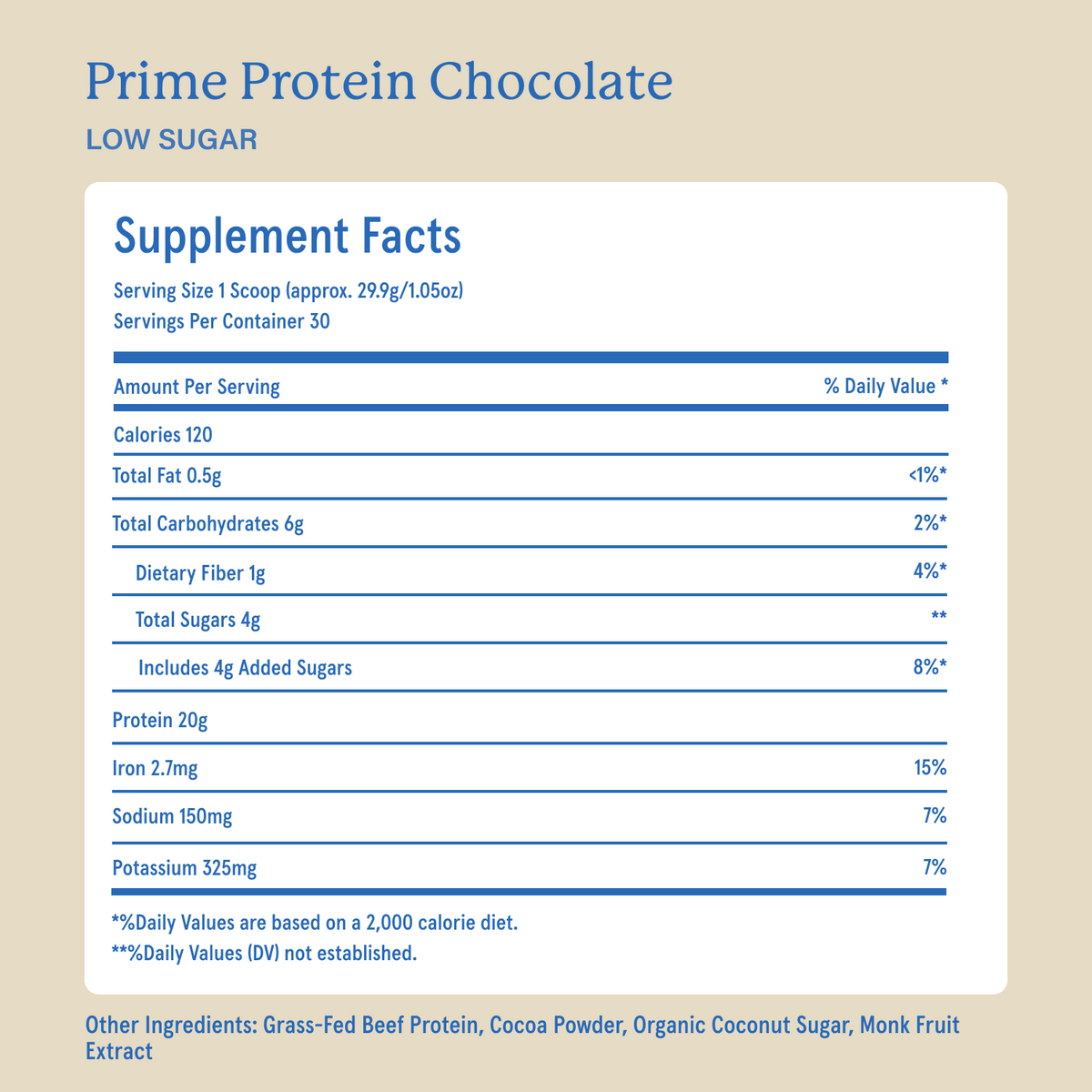 Equip Prime Protein low-sugar chocolate Supplement Facts and ingredient information