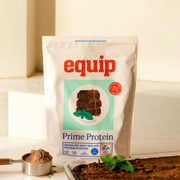 Equip Prime Protein low-sugar chocolate mint bag with mint, chocolate, and a protein drink