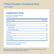 Equip Prime Protein low-sugar cinnamon roll Supplement Facts and ingredient information