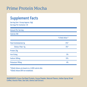 Equip Prime Protein mocha Supplement Facts and ingredient information