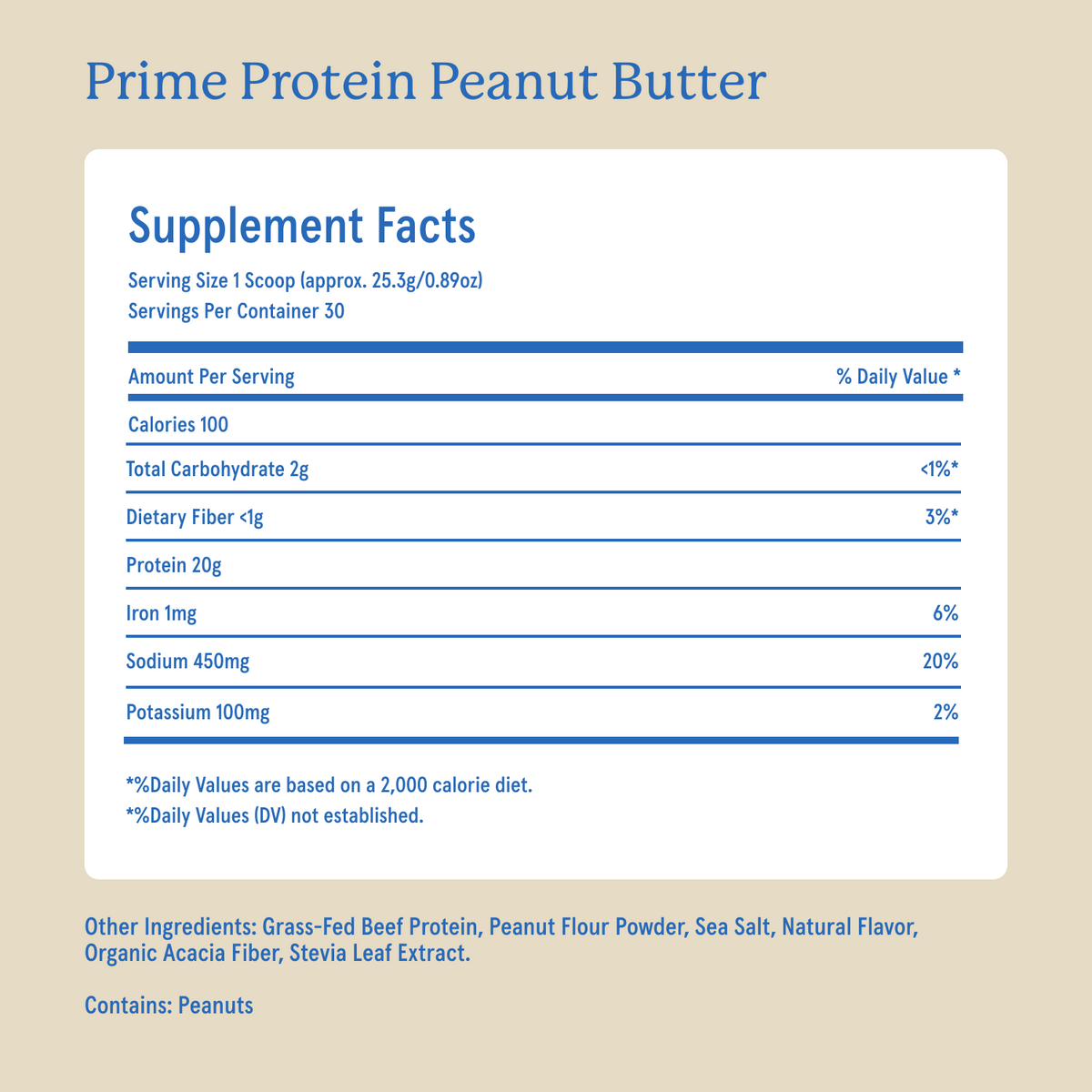 Equip Prime Protein peanut butter Supplement Facts and ingredient information