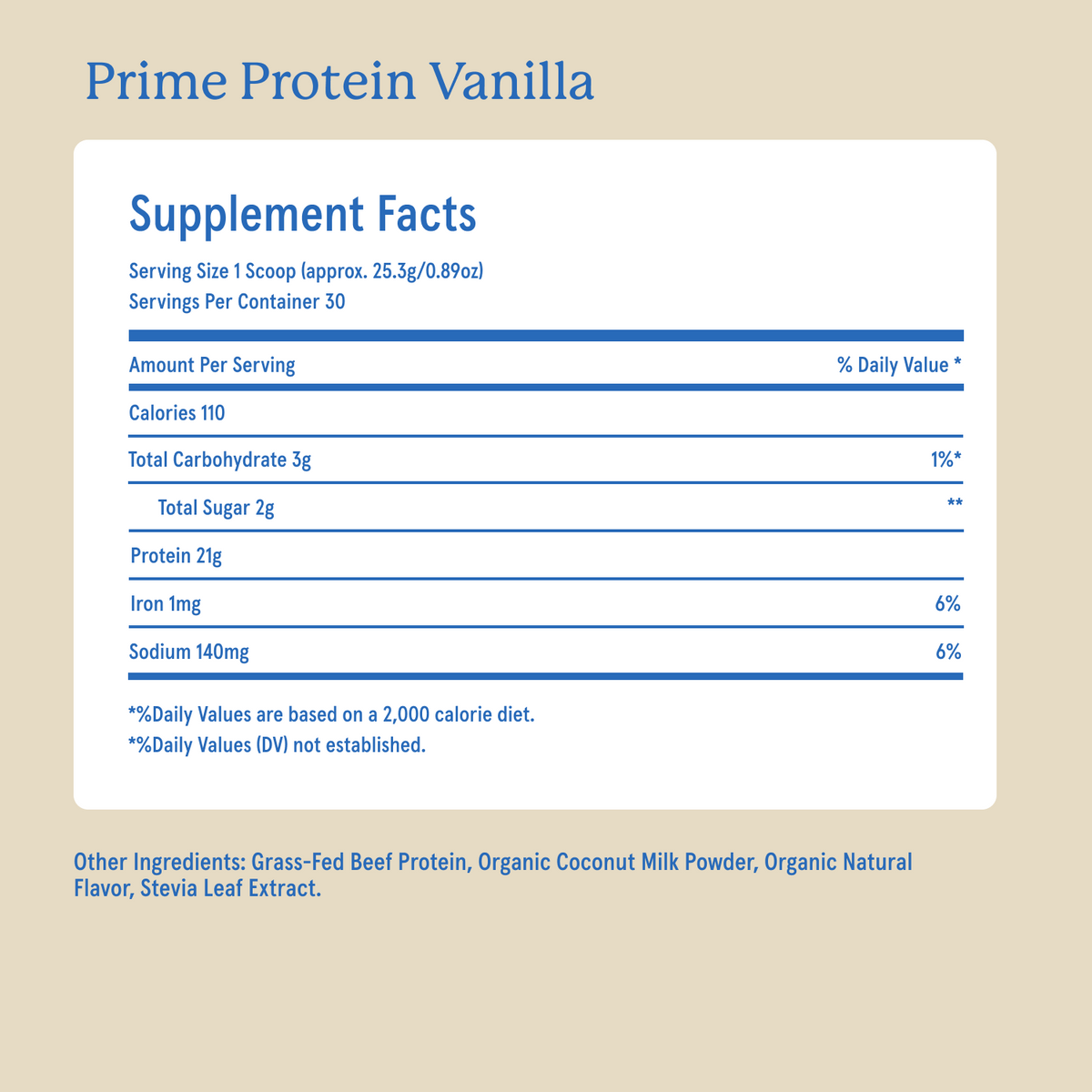 Equip Prime Protein vanilla Supplement Facts and ingredient information