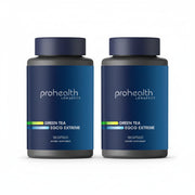 2 Packs of ProHealth Longevity Green Tea EGCG Extreme dietary supplement bottle with 100 capsules.
