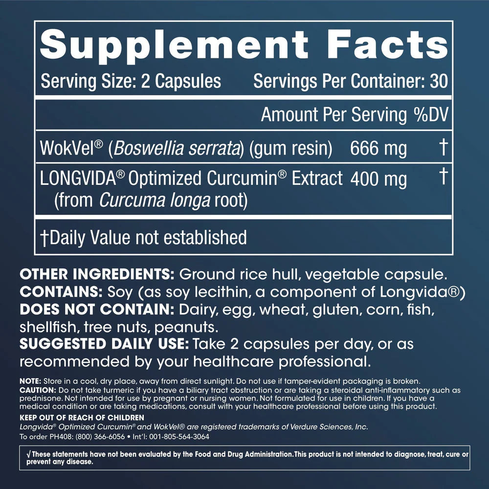 ProHealth Longevity Optimized Curcumin for Body and Joint - 60 capsules - Supplement Facts