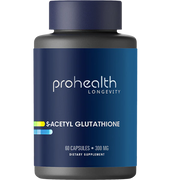 Prohealth Longevity S-Acetyl Glutathione is acetylated for superior stability and absorption, helping replenish intracellular glutathione and protect your cells from oxidative stress, toxins, and aging.