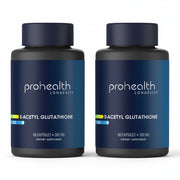 Two bottles of Prohealth Longevity S-Acetyl Glutathione is acetylated for superior stability and absorption, helping replenish intracellular glutathione and protect your cells from oxidative stress, toxins, and aging.
