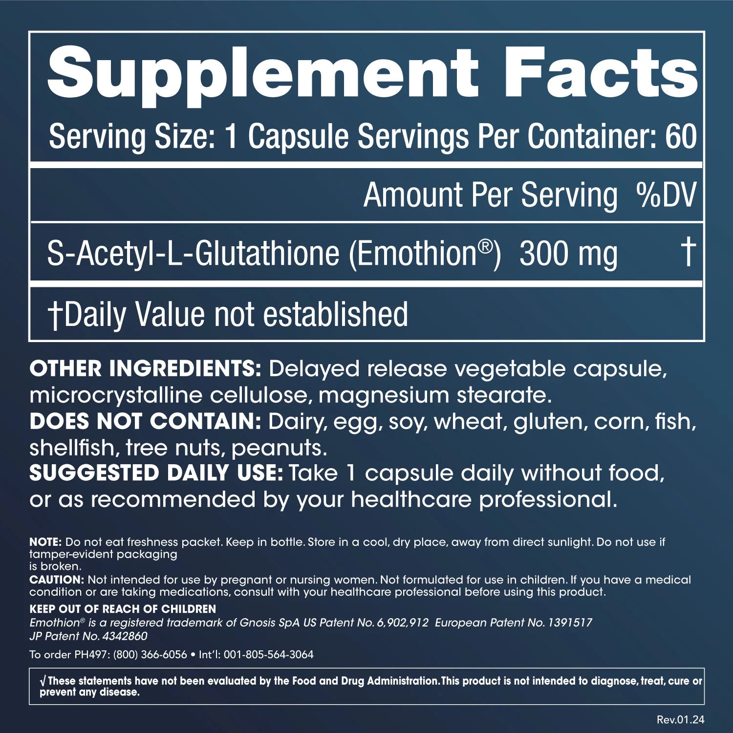 Prohealth Longevity S-Acetyl Glutathione Supplement Facts