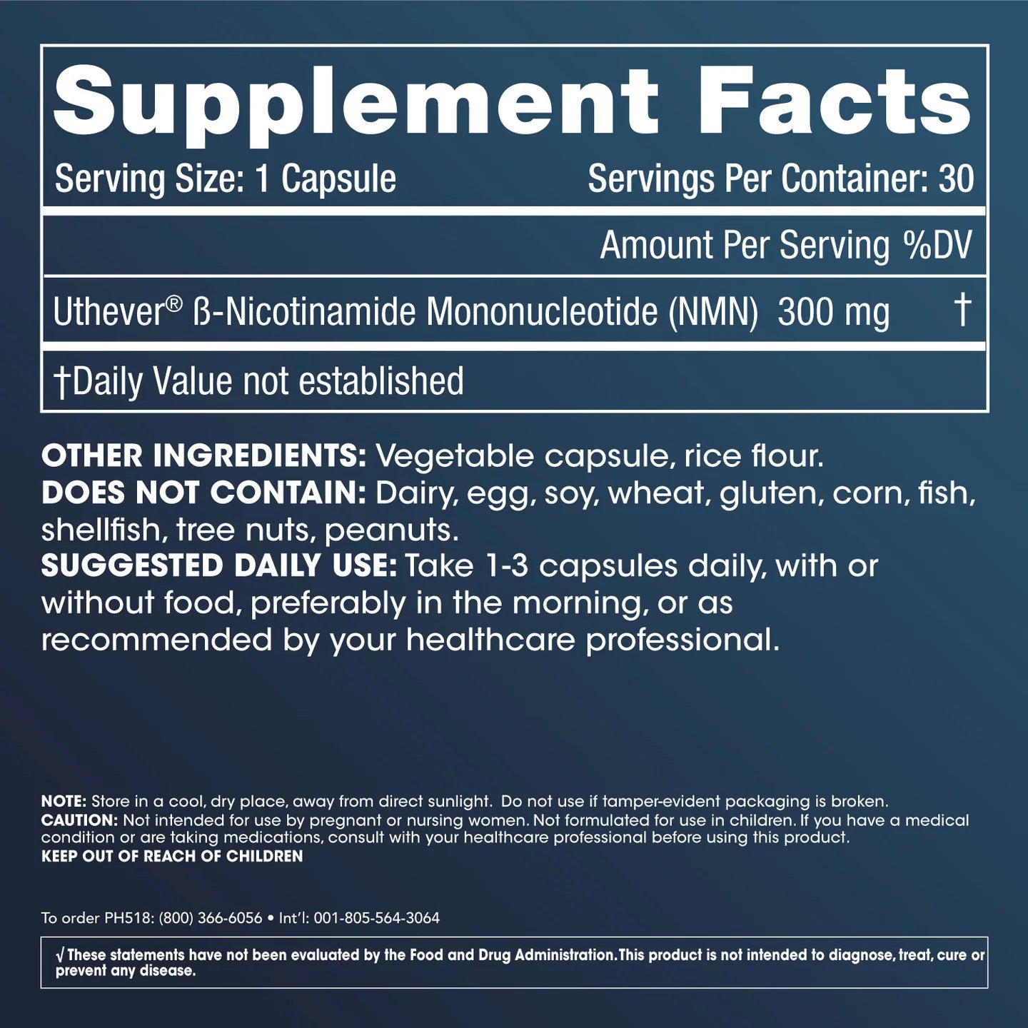 30 Capsules - Supplement and Facts - ProHealth Longevity Liposomal NMN Pro™ 300 - 30 Capsules
