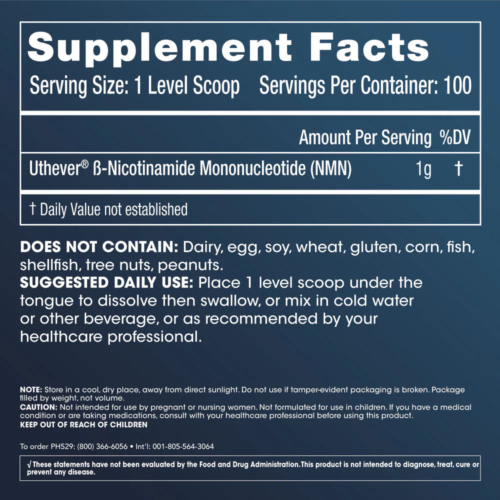 ProHealth Longevity NMN Pro™ Powder - Uthever® NMN, 100 grams - Supplement Facts