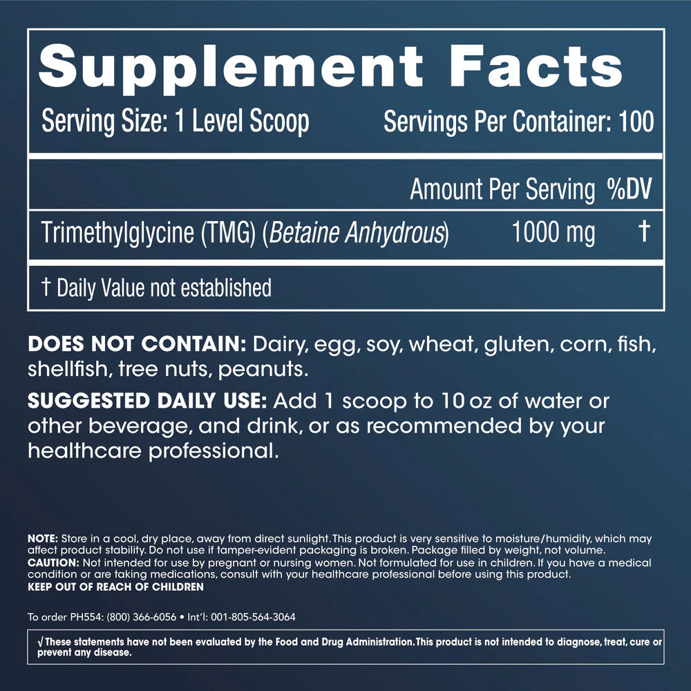Prohealth Longevity TMG Pro Powder Supplement Facts