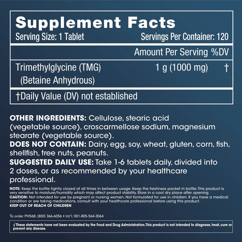 Prohealth Longevity TMG Pro Tablets Supplement Facts