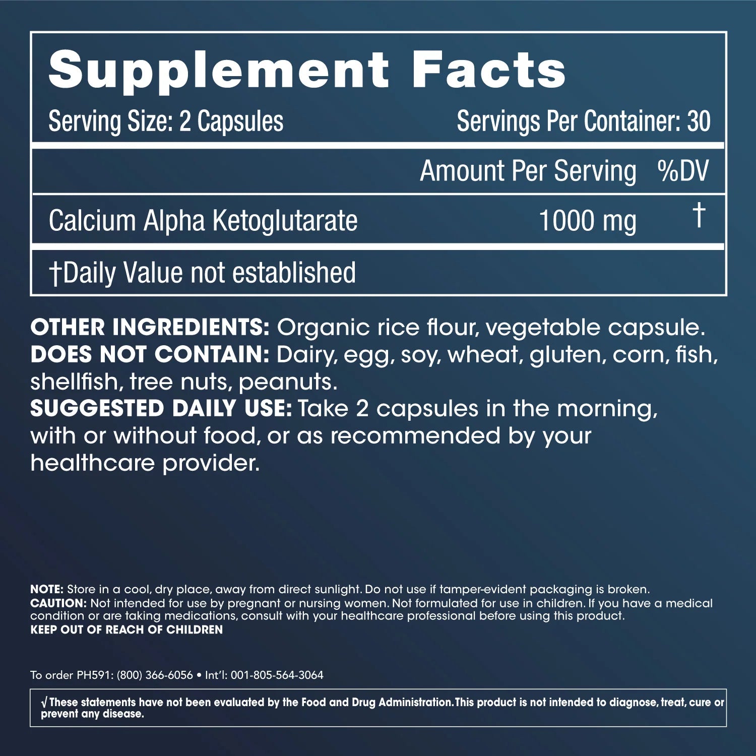 Prohealth Longevity Calcium AKG Longevity Supplement Facts