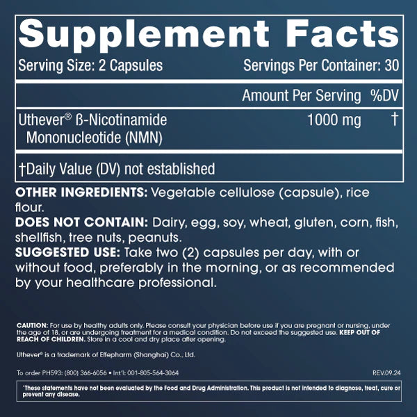 ProHealth Longevity NMN Pro™ 1000 - Uthever® - Supplement Facts