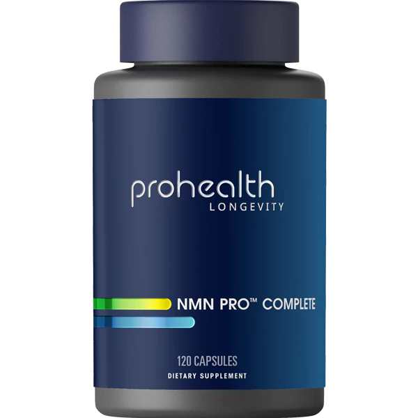 Prohealth Longevity NMN Pro™ Complete Capsules combines three clinically researched ingredients—NMN, trans-resveratrol, and TMG—to power your cells, restore youthful energy, and support optimal longevity in one convenient daily formula.