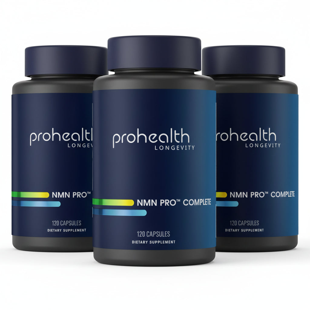 Three bottles of Prohealth Longevity NMN Pro™ Complete 120 Capsules
