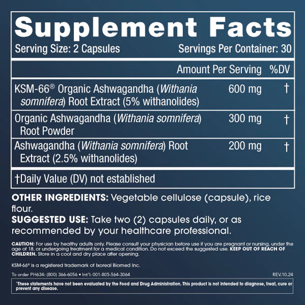 ProHealth Longevity Full Spectrum Ashwagandha Supplement Facts