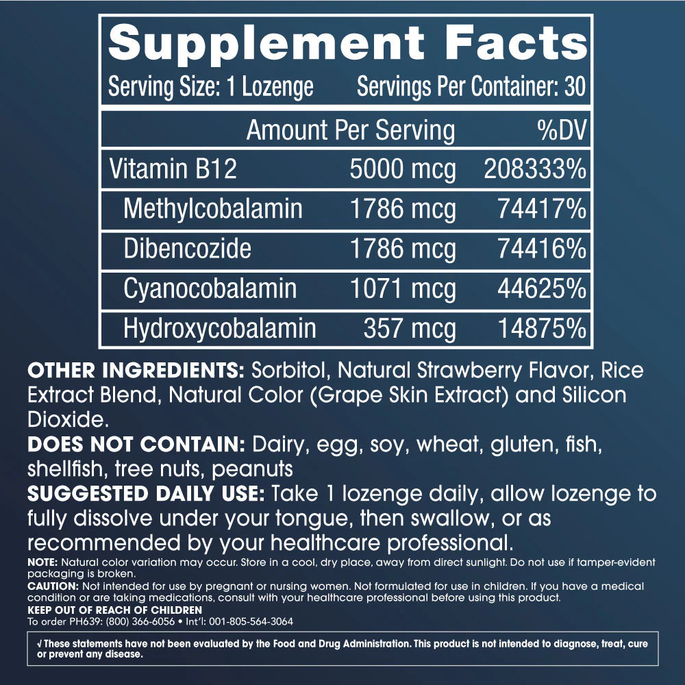 Prohealth Longevity Vitamin B-12 - 5000 mcg, 30 lozenges Supplement Facts