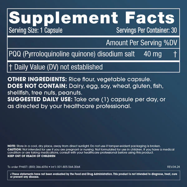 ProHealth Pure PQQ - 40 mg, 30 capsules - Supplement Facts