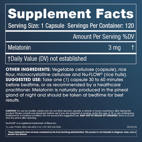 ProHealth Longevity Pure Melatonin - 3 MG Supplement Facts