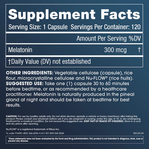 ProHealth Longevity Pure Melatonin - 300 MCG Supplement Facts