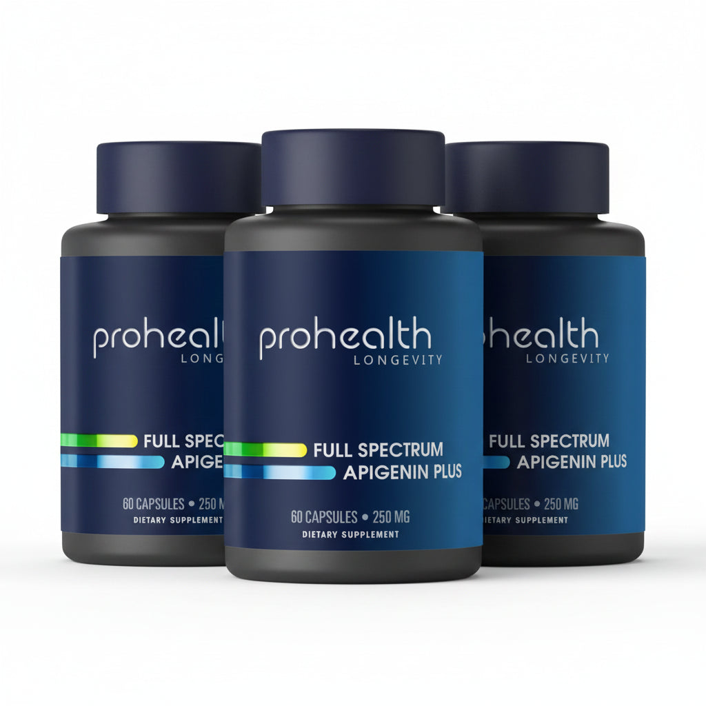 Three bottles of Prohealth Longevity Full Spectrum Apigenin Plus - 250 mg, 60 capsules
