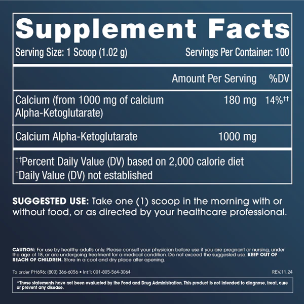 Calcium AKG Longevity Powder - 100 grams - Supplement Facts