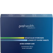 ProHealth Longevity Molecular Hydrogen Water Tablets in natural raspberry flavor, box of 30 effervescent tablets