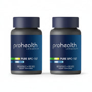 Two bottles of ProHealth Longevity Pure BPC-157 supplement bottle with 500 mcg capsules, 60 count dietary supplement